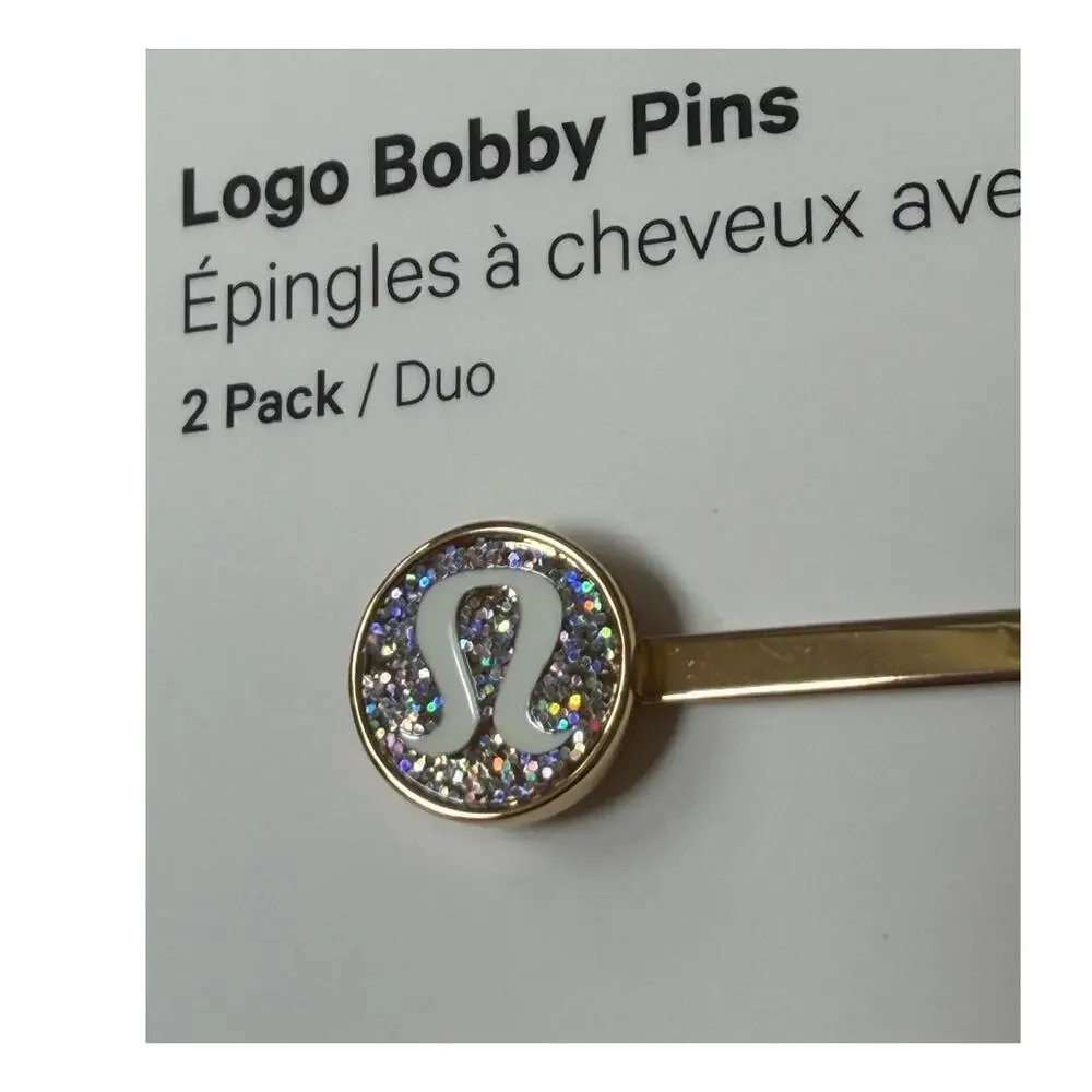 NEW lululemon SVCR/WHT/GOLD glitter logo bobby pins